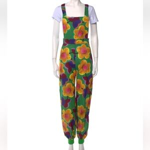 La Veste sz S 100% cotton Colorful Floral Print ROMPER - Green & Yellow